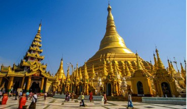 The ancient and top rated charming Shwedagon Pagoda in Myanmar