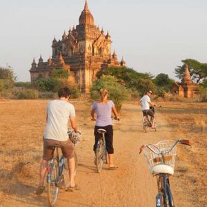 A family in their cycling trip to Bagan