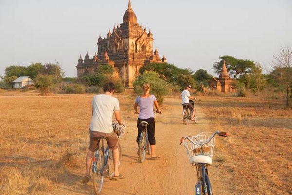 A family in their cycling trip to Bagan
