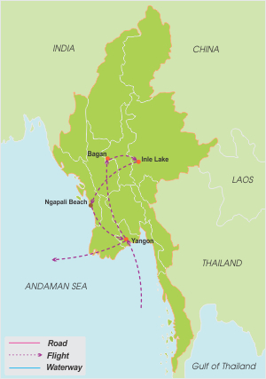 Myanmar Honeymoon Vacation – 10 Days map