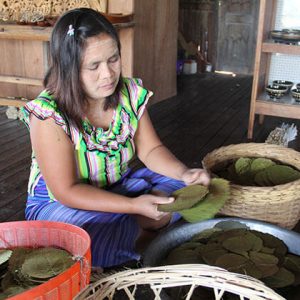 a local woman making cigar in Nampan village