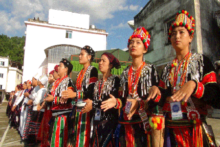 Dancing ethnic girls in Myanmar.