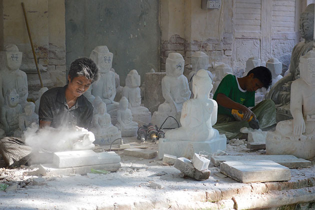 Mandalay Marble Carving Workshops - Grinding