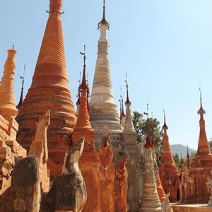 the exotic stupas in shwe indein pagoda