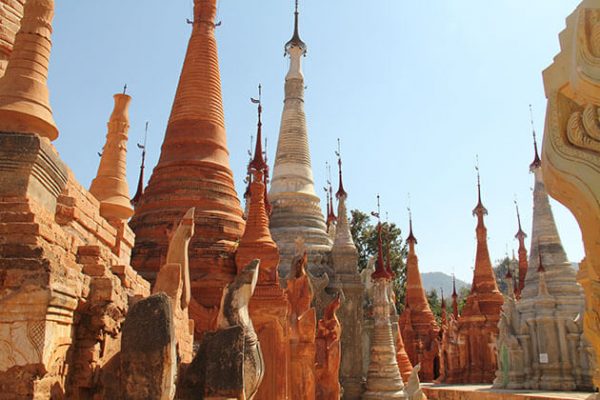 the exotic stupas in shwe indein pagoda