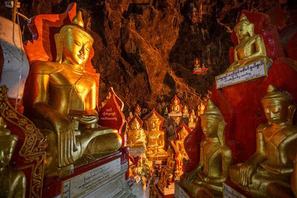 the golden Buddha images in Pindaya limestone cave