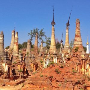 the ruins of stupas in indein temple