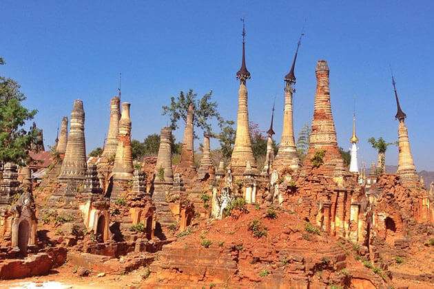 the ruins of stupas in indein temple