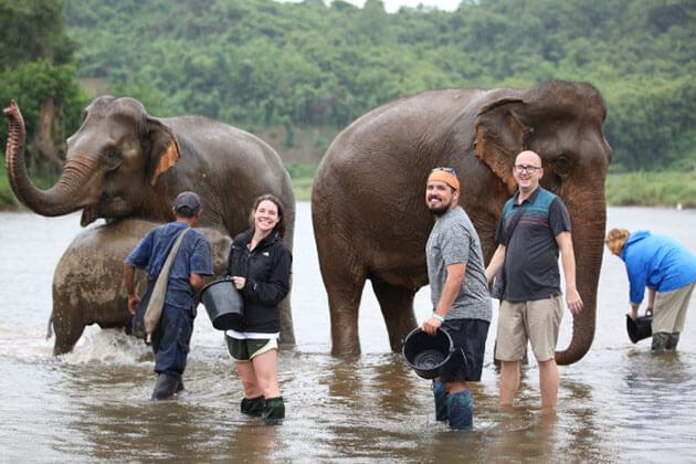 bathing the elephant on the river