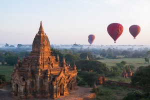 Hot air ballooning over the land of temples