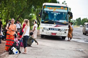 A bus stop in Yangon, Myanmar