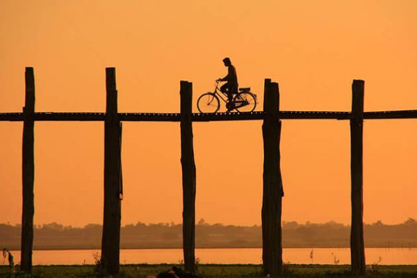 Cycling to U Bein Bridge