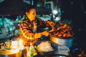 Street vendor in Yangon at night