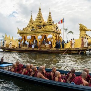 Boat racing performance during Phaungdawoo Pagoda Festival