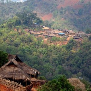 The village of Nor Shen in the distance, trekking near Kengtung