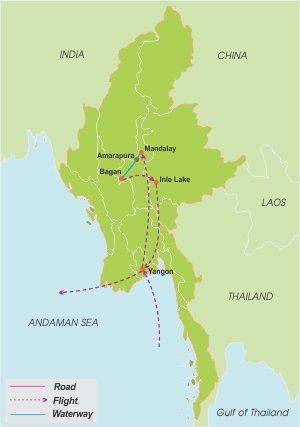 Myanmar Highlight Tour – 10 Days map