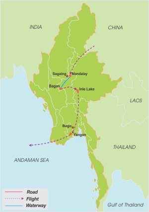Myanmar Through The Lens – 12 Days map