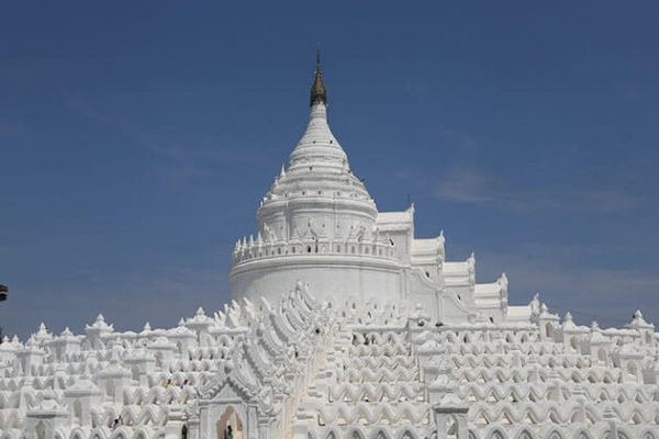 the white-washed mingun temple is an ideal place to visit in myanmar tour 8 days