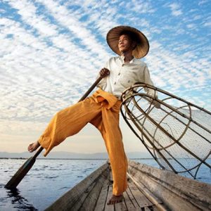 Leg rowing fisherman in Inle Lake