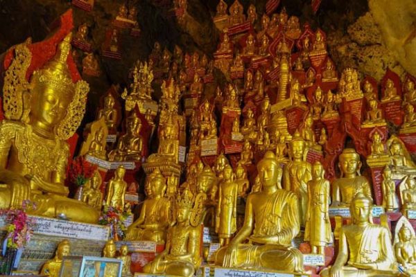 Golden Buddha image in Pindaya Cave