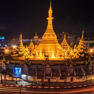 Sule Pagoda-a dramatic golden 44 meters tall stupa which is over 2500-year-old
