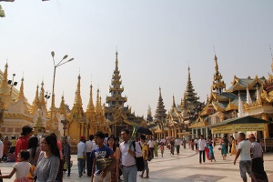 Tourists and local pilgrims in Shwedagon Pagoda