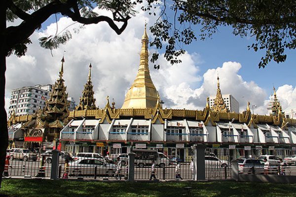 the 2500-year-old Sule Pagoda in Yangon