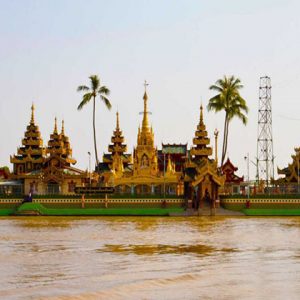 the floating Ye Le Paya pagoda on an island of Syriam- Myanmar tour 7 days