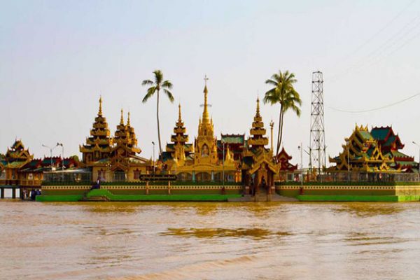 the floating Ye Le Paya pagoda on an island of Syriam- Myanmar tour 7 days