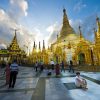 shwedagon pagoda glittering in sunset time