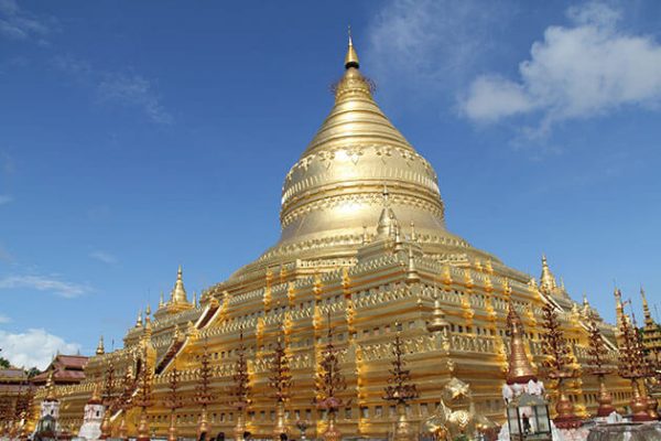 the golden shwezigon pagoda is one of the most important pilgrimage sites in Myanmar