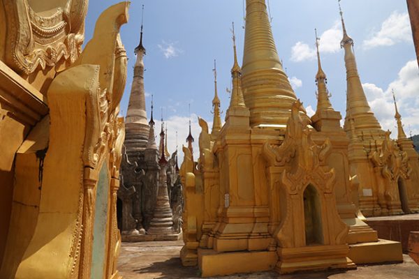 golden stupas - shwe indein pagoda