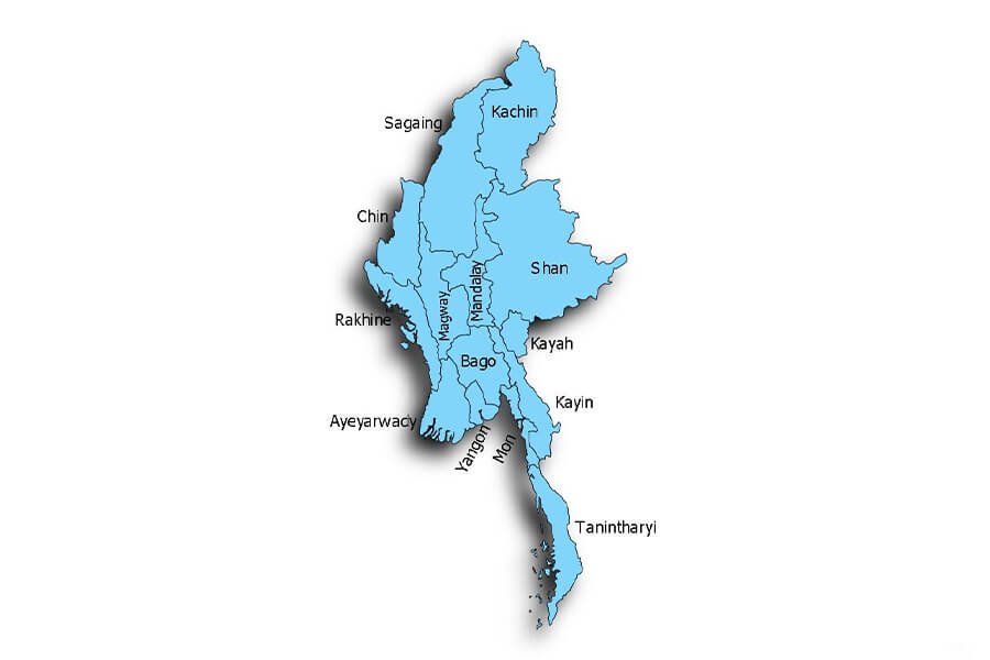 myanmar map - myanmar 5-day tour