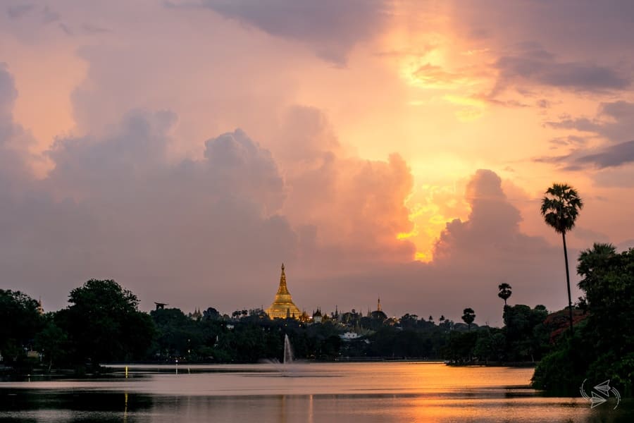 sunset over the Yangon River sunset over the Yangon River